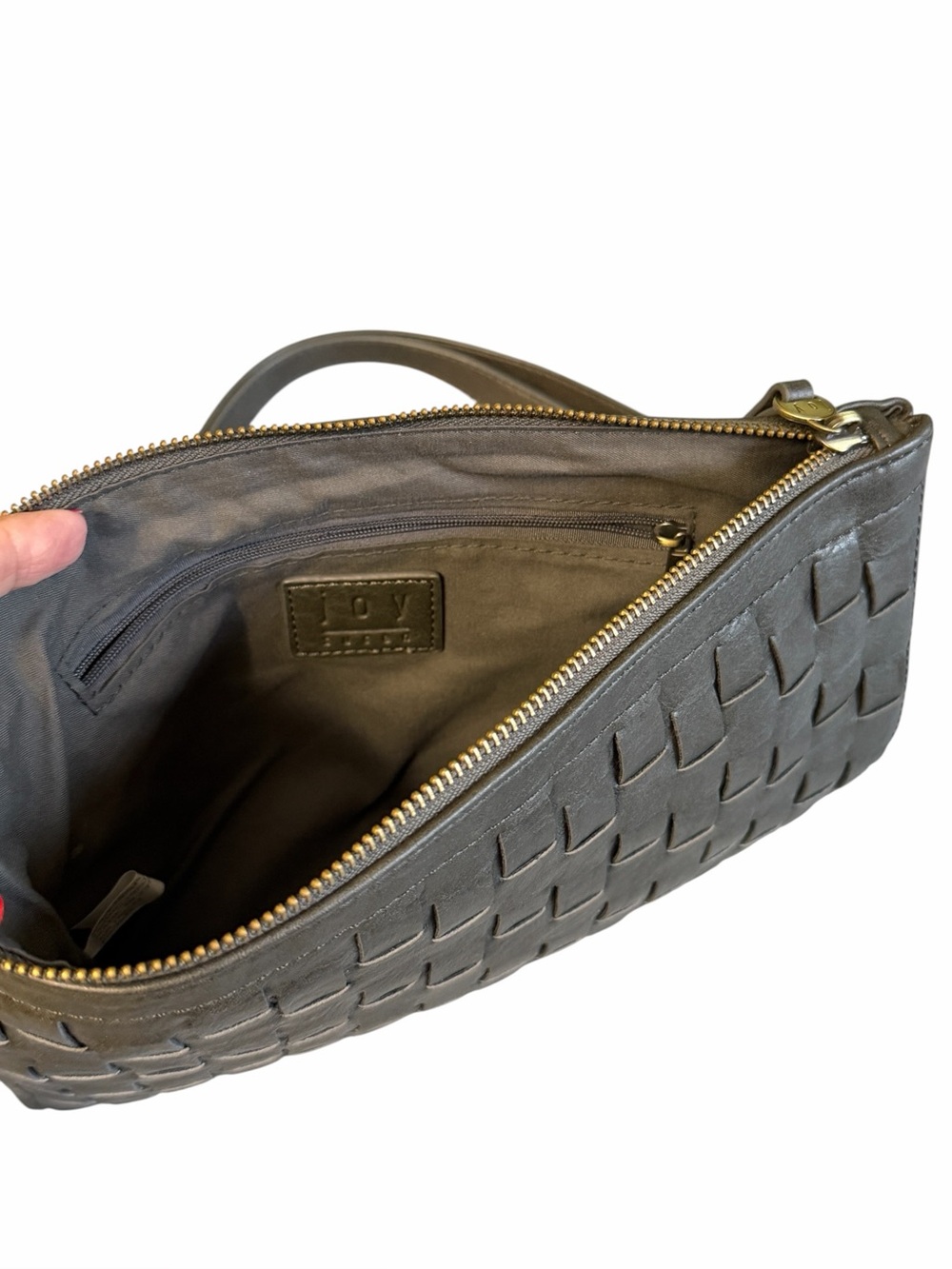 Joy Susan Quinn Woven Vegan Leather Convertible Crossbody Clutch Charcoal #2258 - Picture 3 of 7